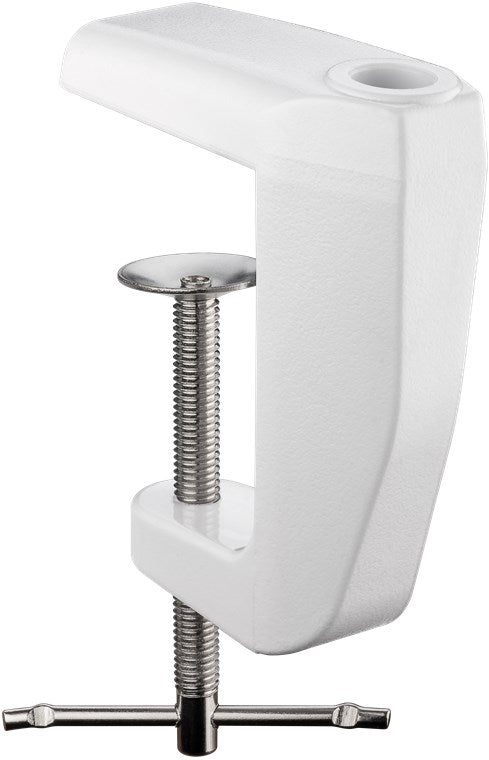 Morsetto da tavolo per lampade di ingrandimento con braccio articolato bianco Morsetto da tavolo per lampade di ingrandimento con braccio articolato bianco